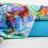 Stickerei Baumwolle Aquarell Blau