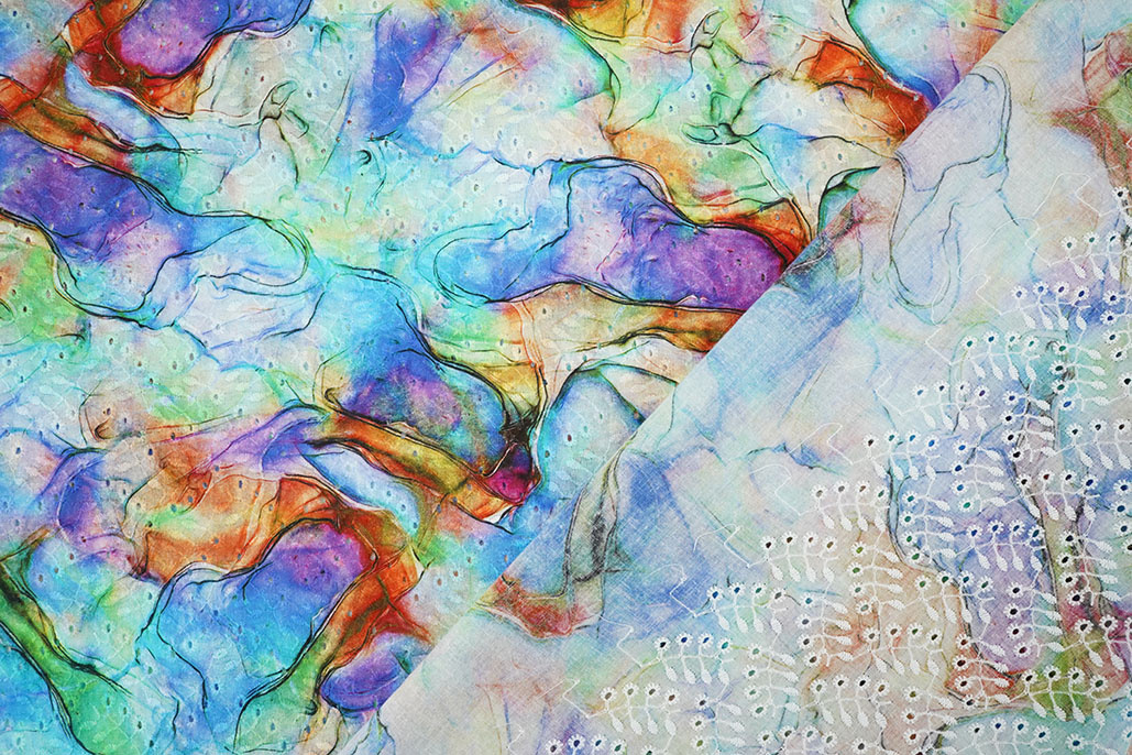 Broderie Katoen Aquarel Blauw