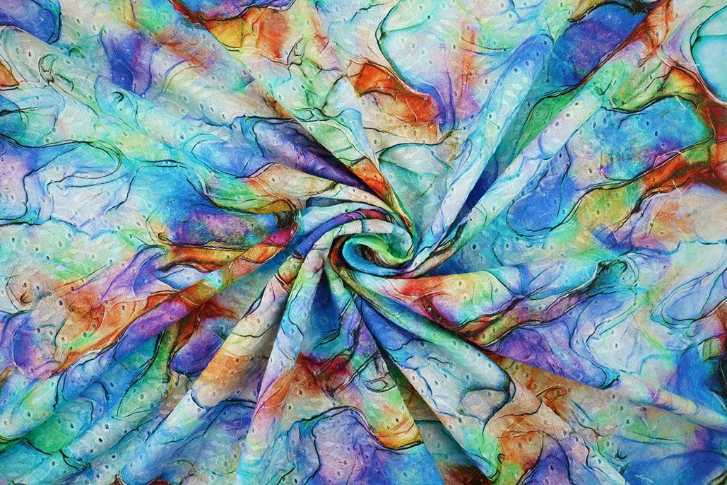 Stickerei Baumwolle Aquarell Blau