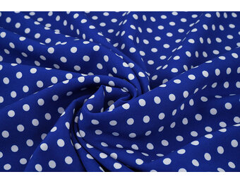 Fijne Crêpe Stippen Kobaltblauw - Wit