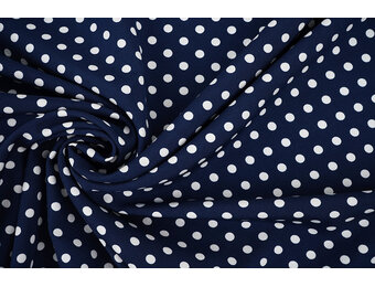 Fijne Crêpe Stippen Marine - Wit
