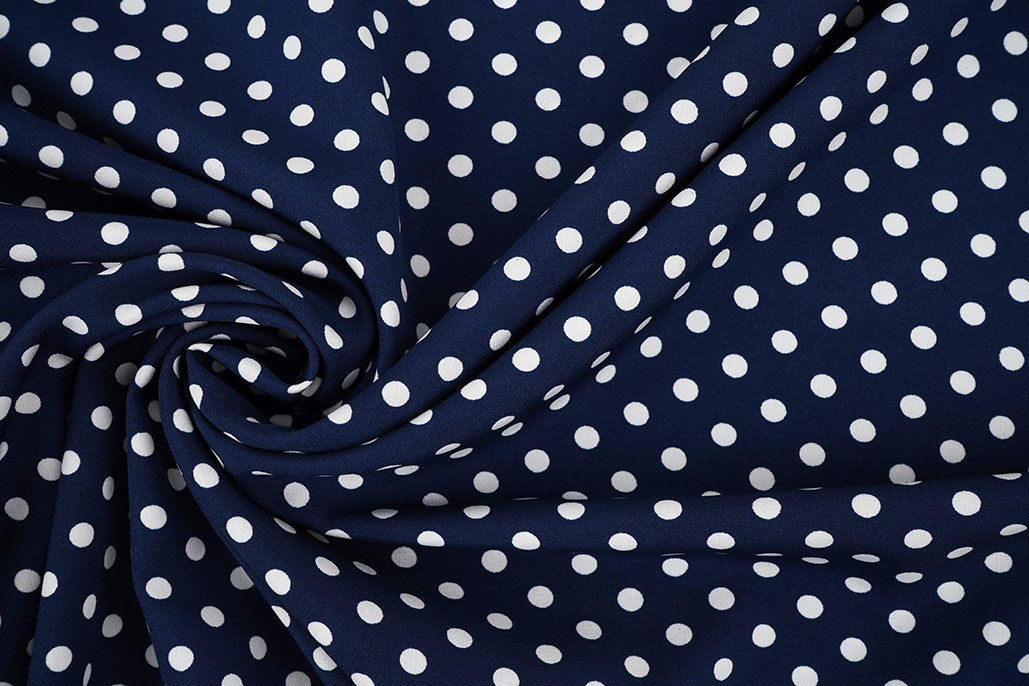 Fine Crêpe Dots Navy  - White