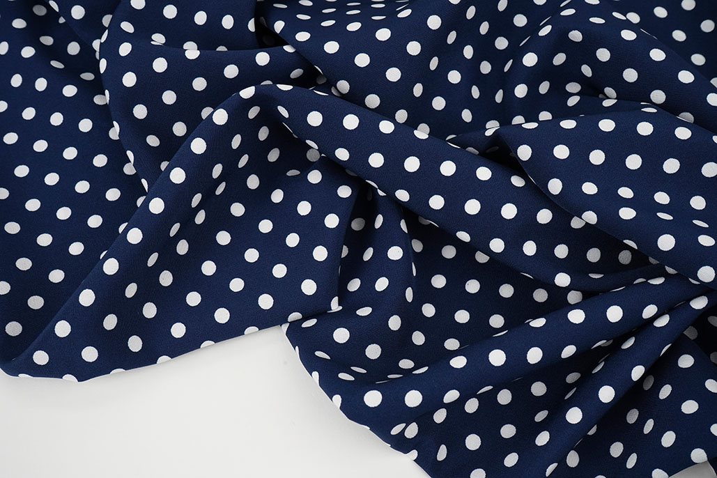 Fine Crêpe Dots Navy  - White