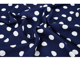 Fijne Crêpe Grote Stippen Marine - Wit