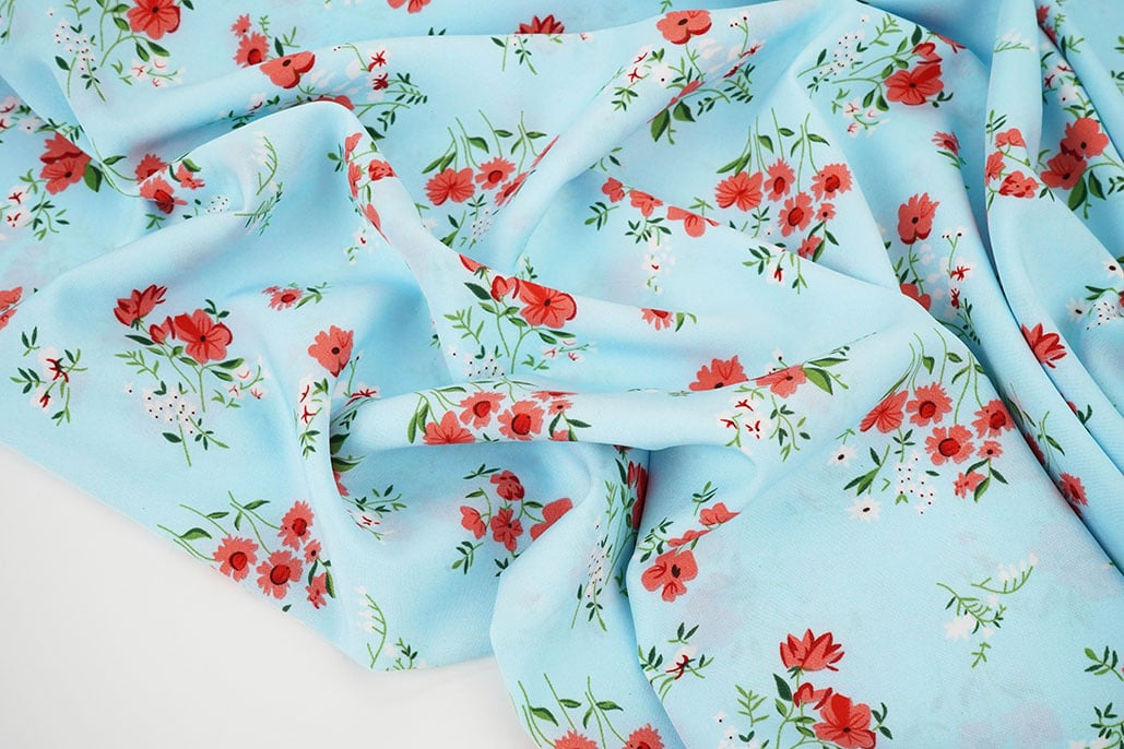 Fijne Crêpe Bloemen Cosimo Licht Blauw