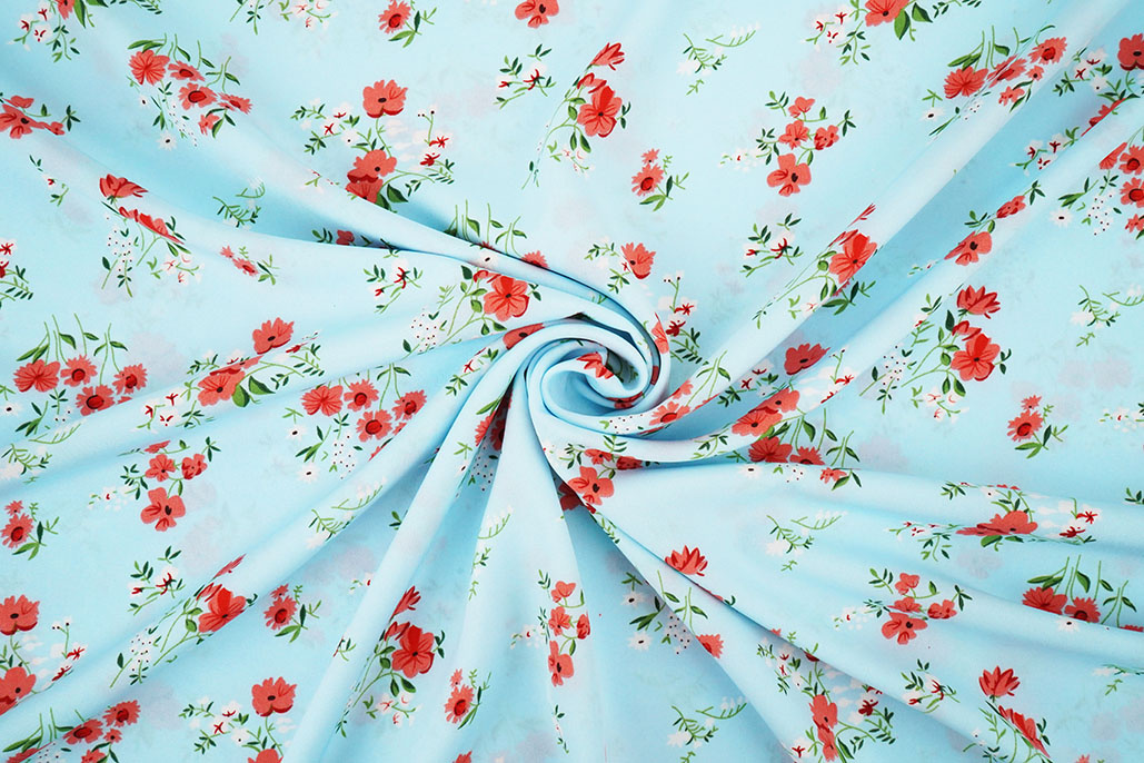 Fijne Crêpe Bloemen Cosimo Licht Blauw