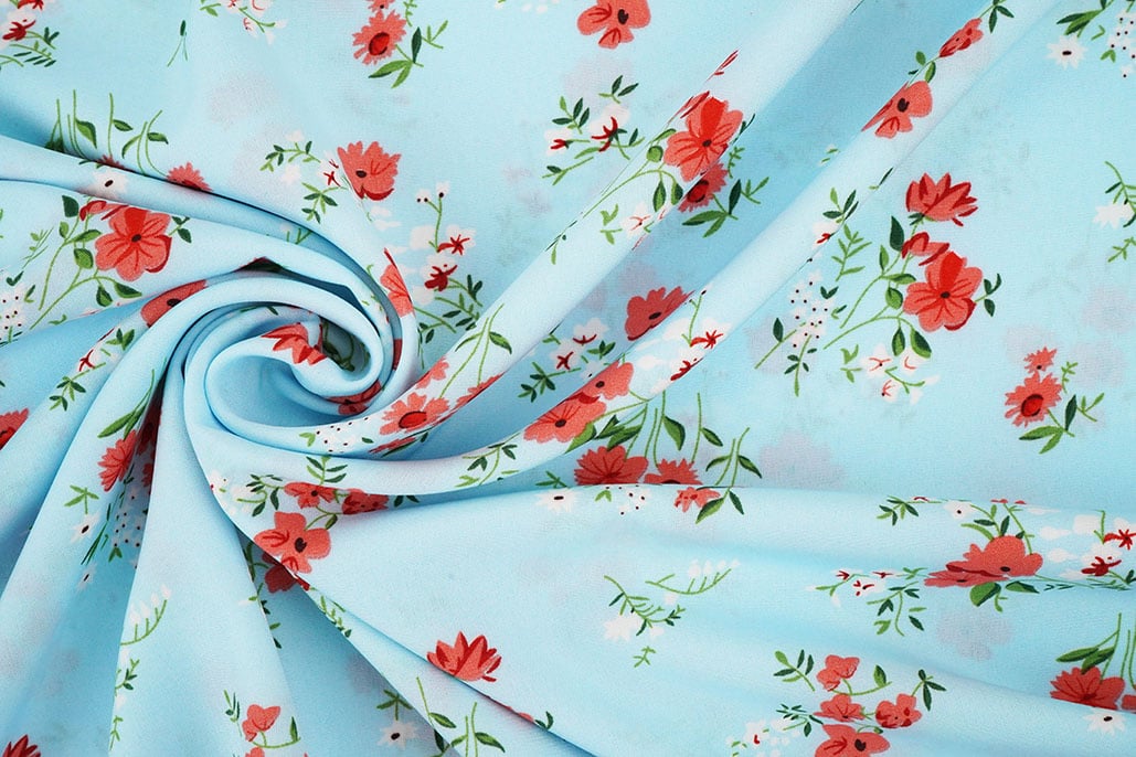 Fijne Crêpe Bloemen Cosimo Licht Blauw