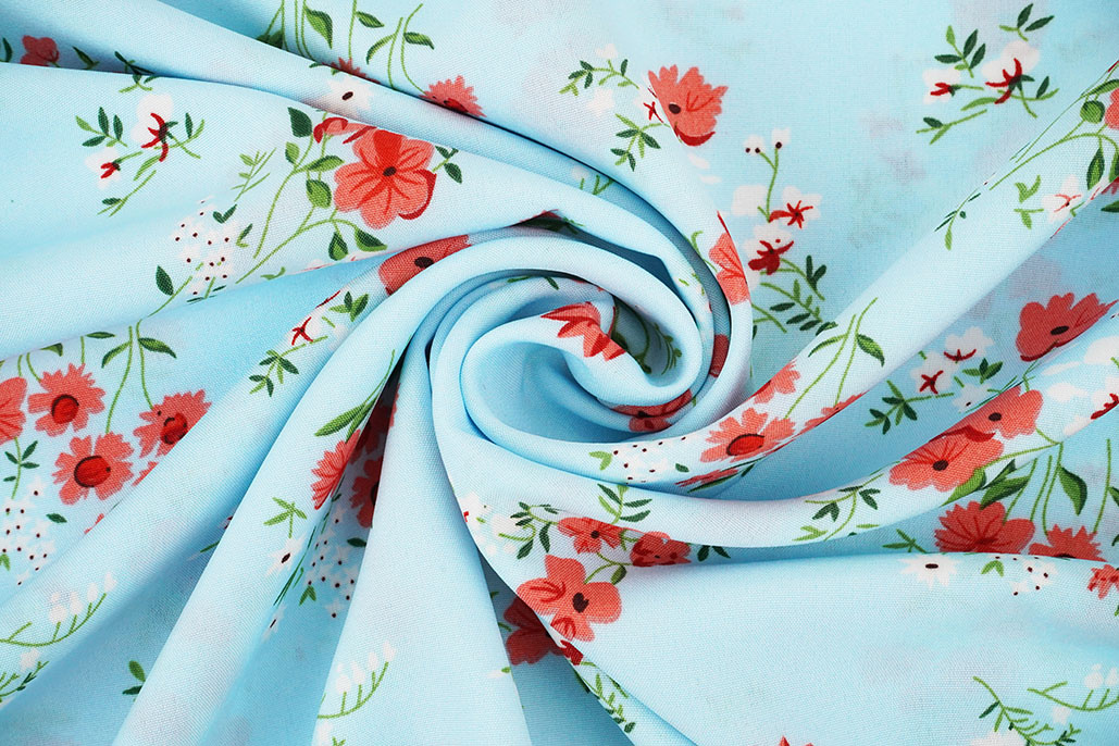 Fijne Crêpe Bloemen Cosimo Licht Blauw