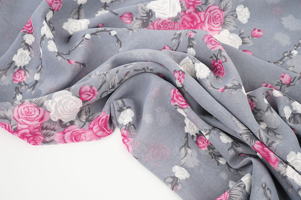 Chiffon Blumen Malina Grau