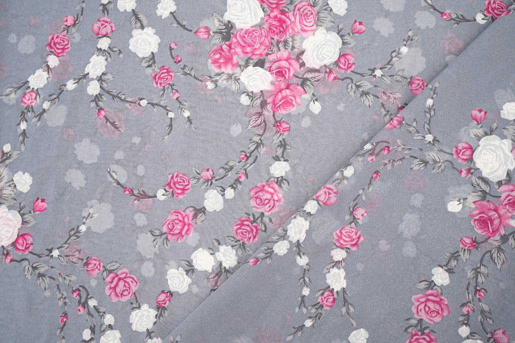 Chiffon Blumen Malina Grau