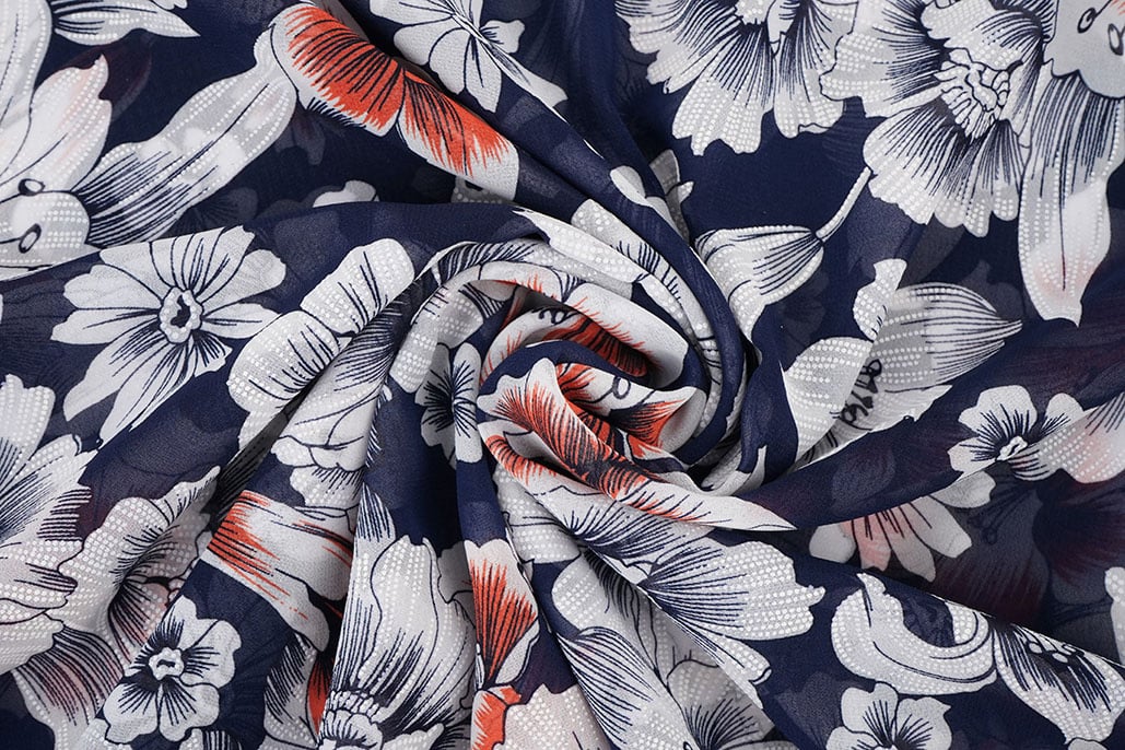 Chiffon Flowers Calypso Navy