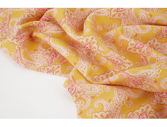 Washed Viscose Paisley Ocher Yellow