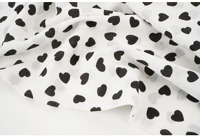 Washed Viscose Hearts White - Black