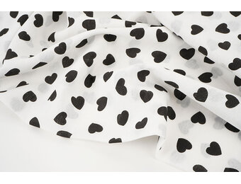 Washed Viscose Hearts White - Black