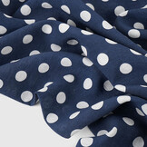 Gewassen Viscose Stippen Marine - Wit
