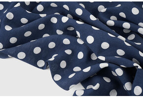 Gewassen Viscose Stippen Marine - Wit