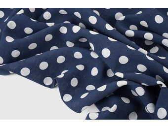 Washed Viscose Dots Navy  - White