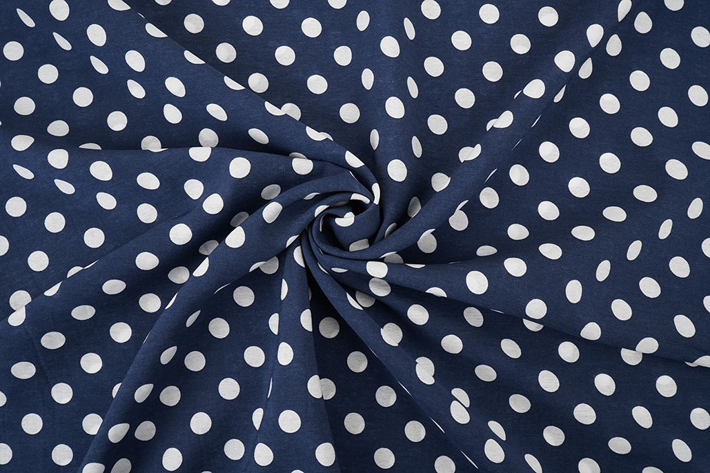 Gewassen Viscose Stippen Marine - Wit