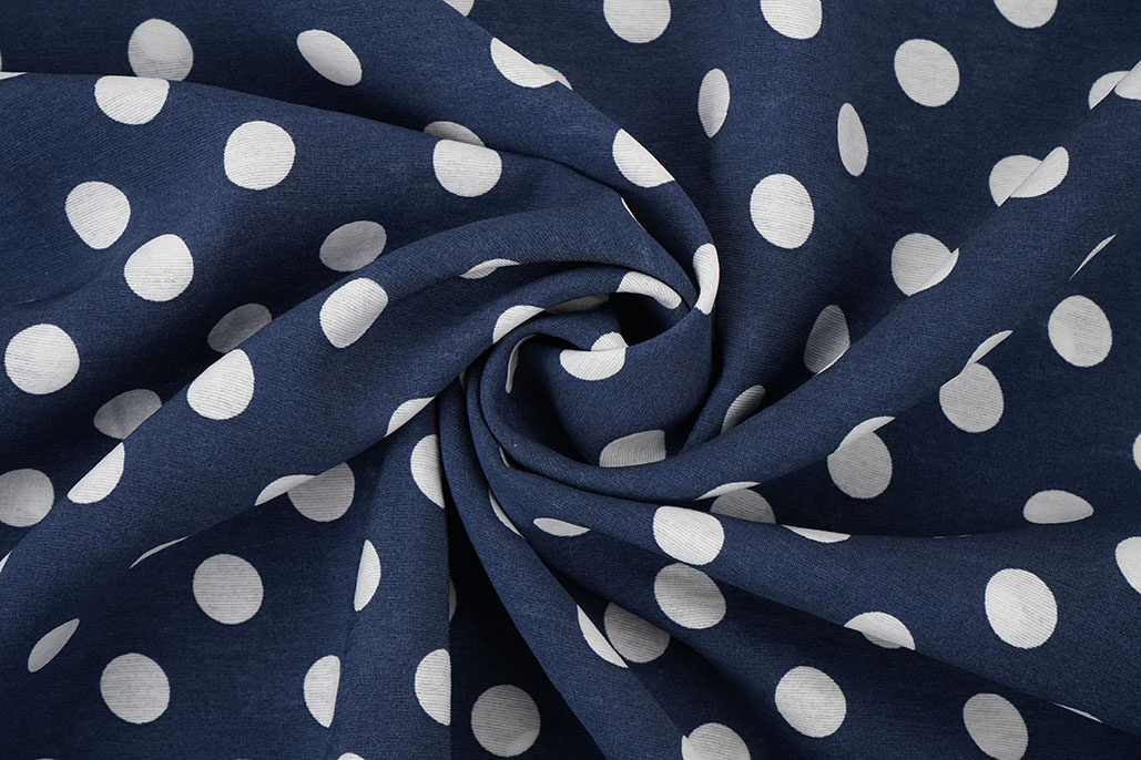 Washed Viscose Dots Navy  - White