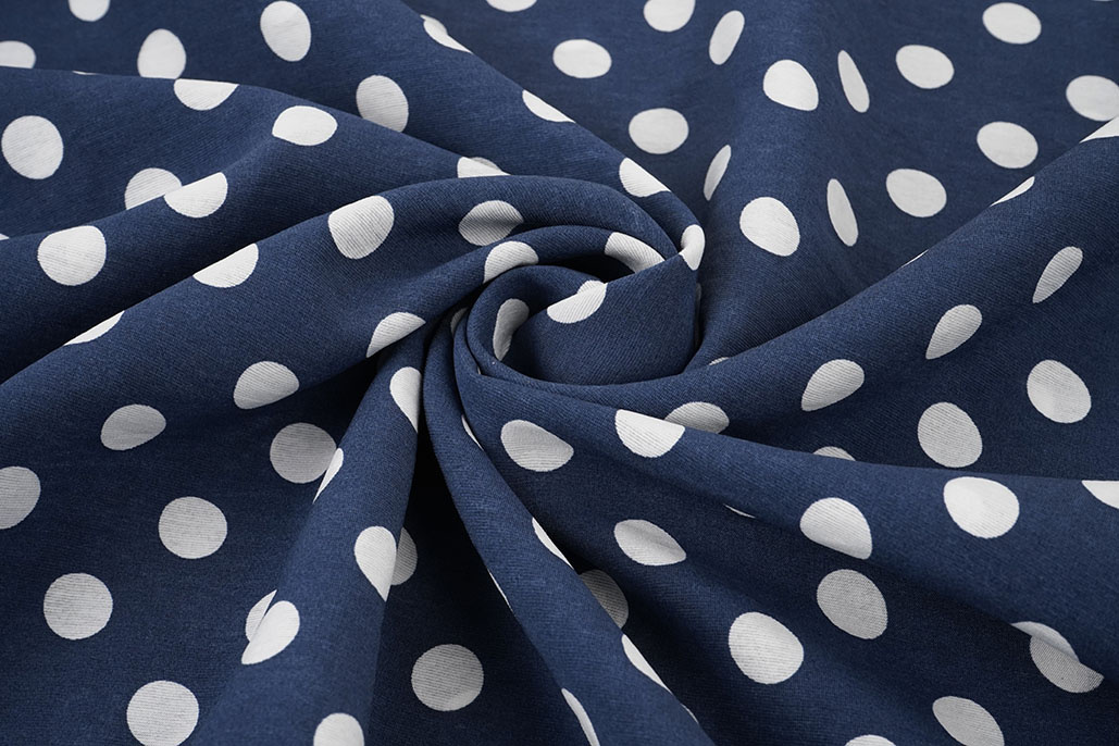 Washed Viscose Dots Navy  - White