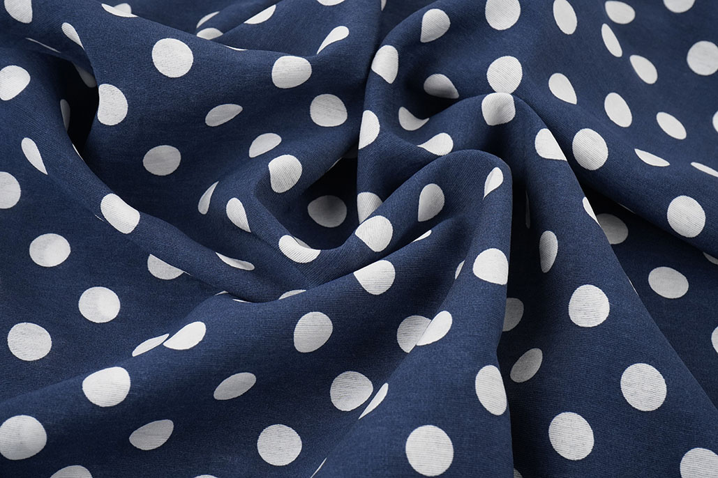 Washed Viscose Dots Navy  - White