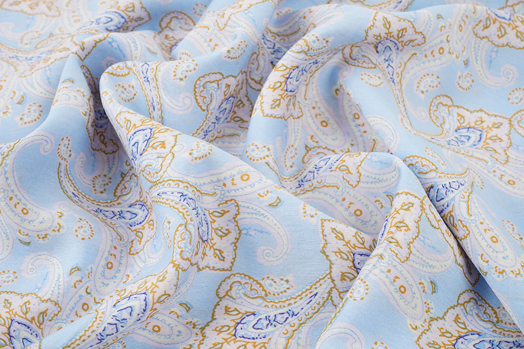 Gewaschene Viskose Paisley Hellblau