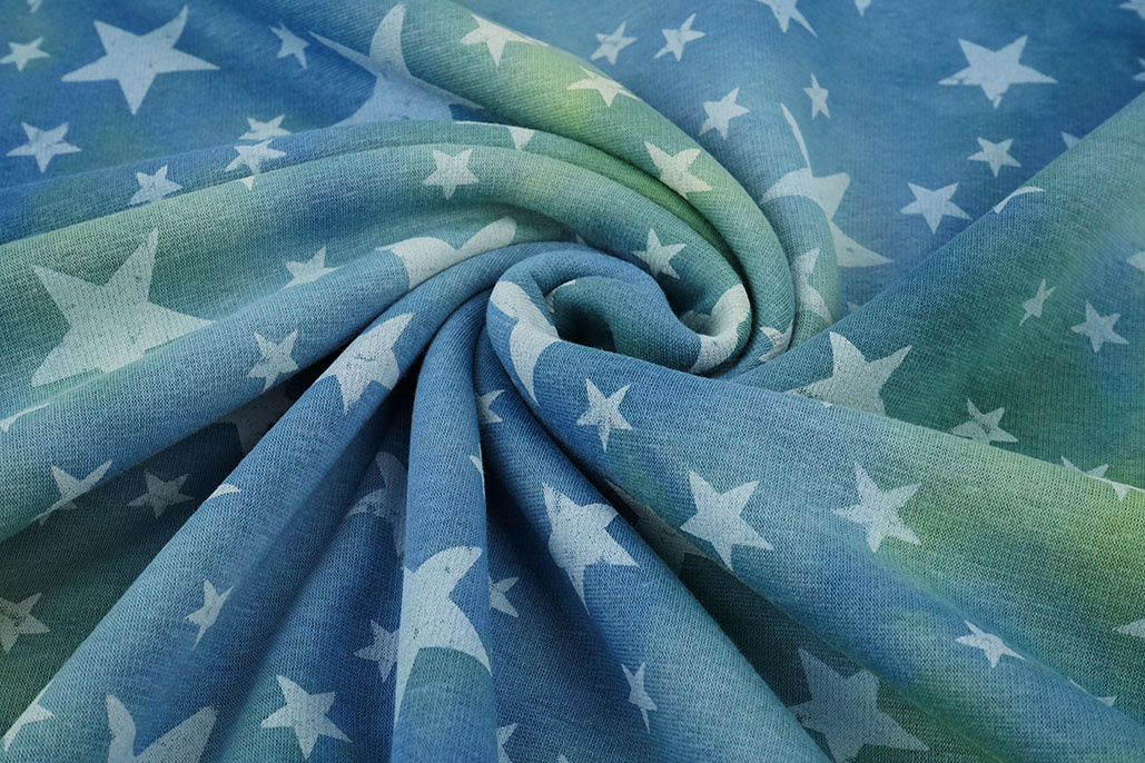 Sweatstoff Tie Dye Sterne Grün Jeans