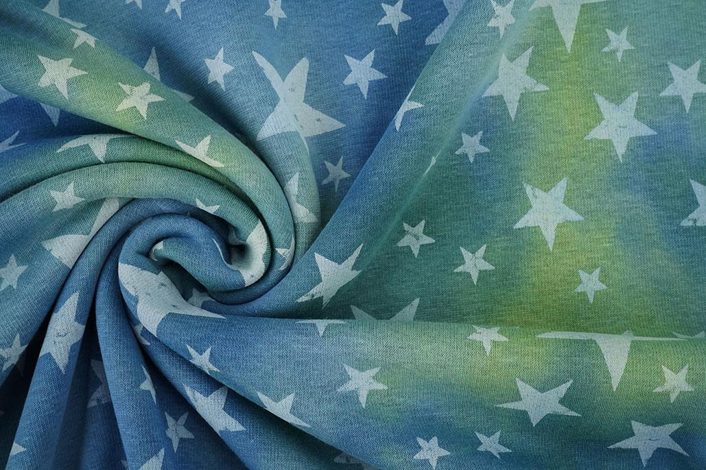 Sweatstoff Tie Dye Sterne Grün Jeans