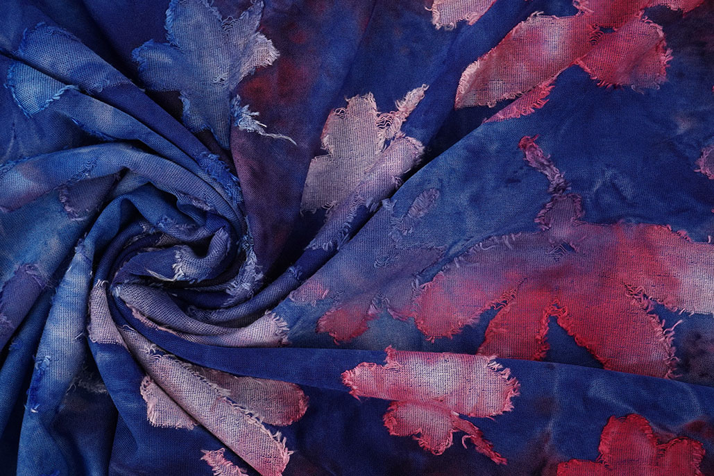 Tricot Viscose Tie Dye Waterflower Kobaltblauw