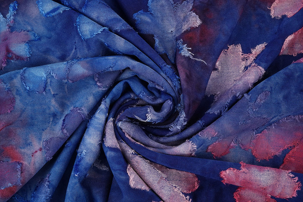 Tricot Viscose Tie Dye Waterflower Kobaltblauw