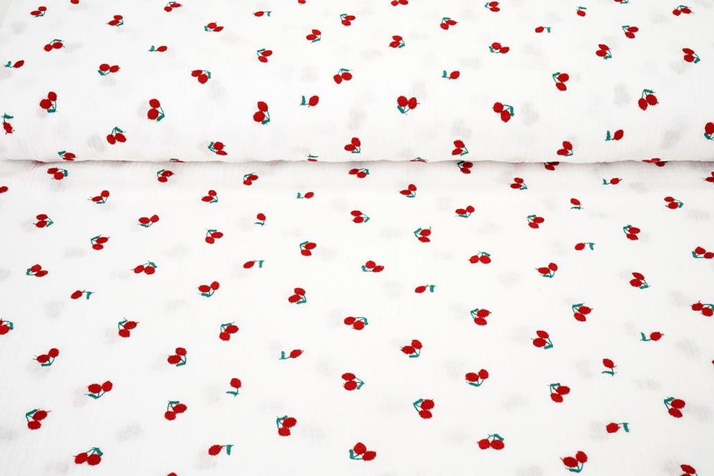 Double Gauze Embroidery Cherries