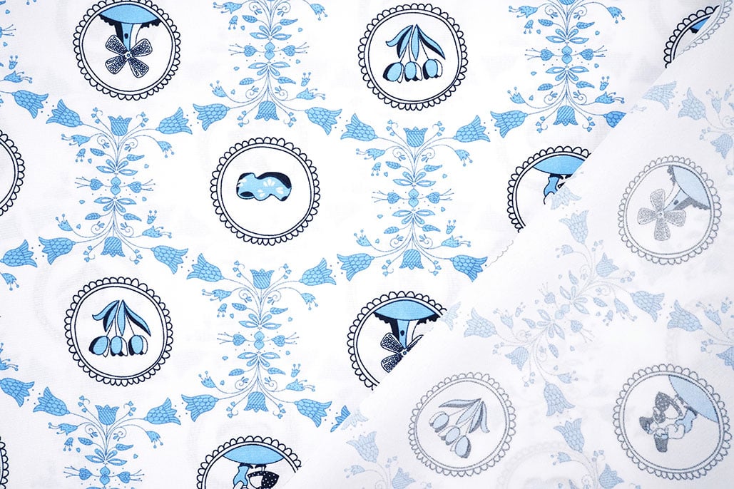 Bi-Stretch Bedruckt Delfter Blau