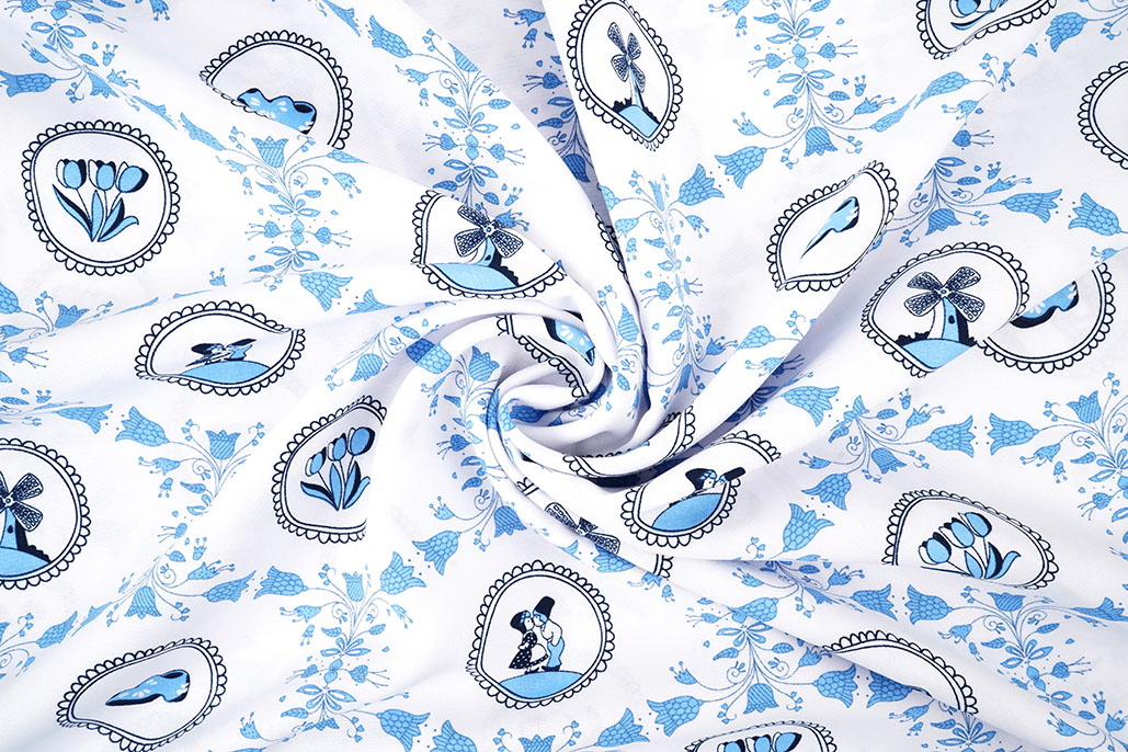 Bi-Stretch Bedrukt Delfts Blauw