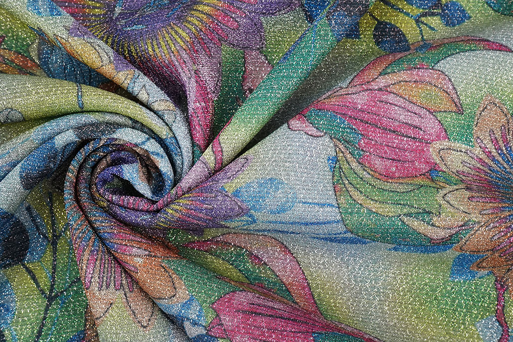 Lurex Dans Bedrukt Floral Shimmer Licht Blauw