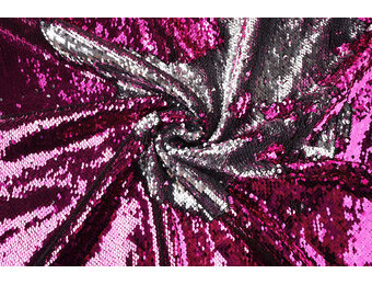 Omkeerbare Pailletten Stof Fuchsia-Zilver