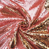 Reversibler Paillettenstoff Rosa-Gold auf Rosa Satin