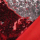 Reversibler Paillettenstoff Rot-Silber auf Rot Satin