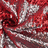 Reversibler Paillettenstoff Rot-Silber auf Rot Satin