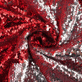 Reversibler Paillettenstoff Rot-Silber auf Rot Satin