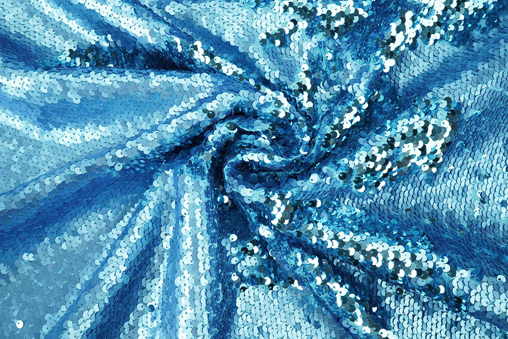 Reversibler Paillettenstoff Matt-Glanz Blau auf Blau Satin
