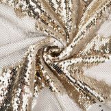 Reversibler Paillettenstoff Matt Weiß-Glanz Champagner auf Weiß Satin