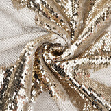 Reversibler Paillettenstoff Matt Weiß-Glanz Champagner auf Weiß Satin