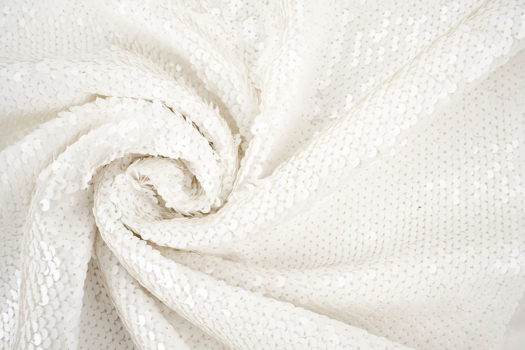 Sequin Fabric White on White Satin