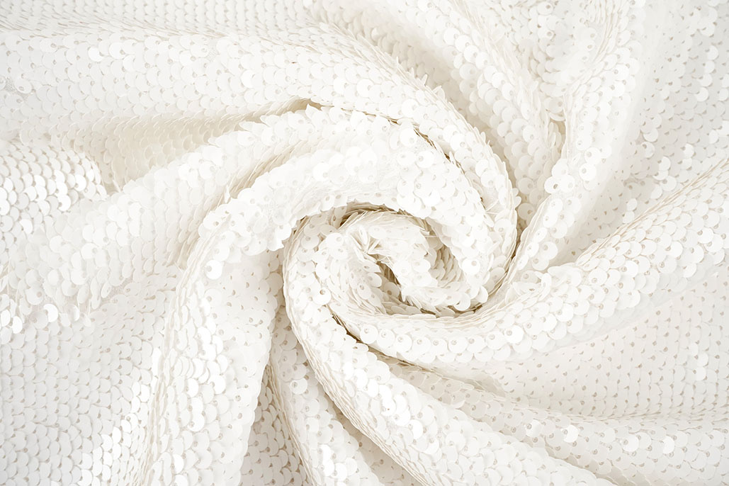 Sequin Fabric White on White Satin