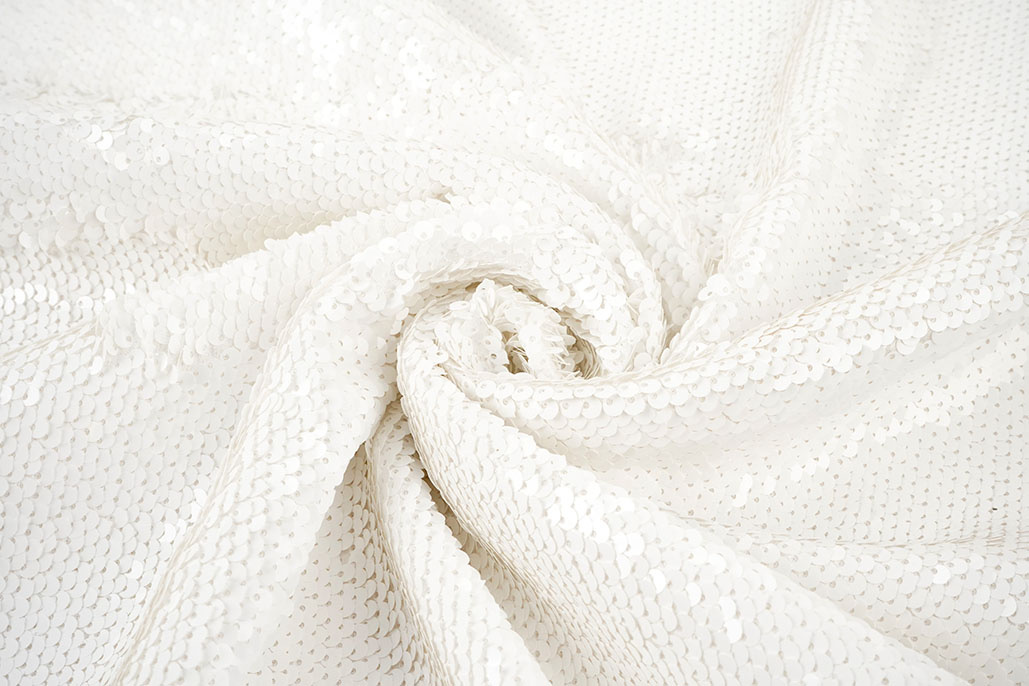Paillettenstoff Weiß auf Weiß Satin