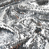 Paillettenstoff Silber auf Weiß Satin
