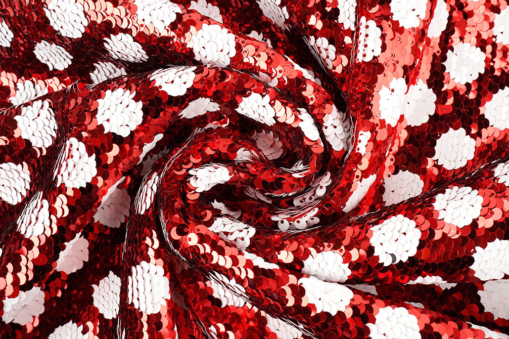 Reversible Sequin Fabric Red with White Dots