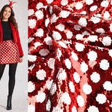 Reversible Sequin Fabric Red with White Dots
