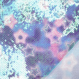 Sequin Fabric Pearlescent on Printed Satin Stars