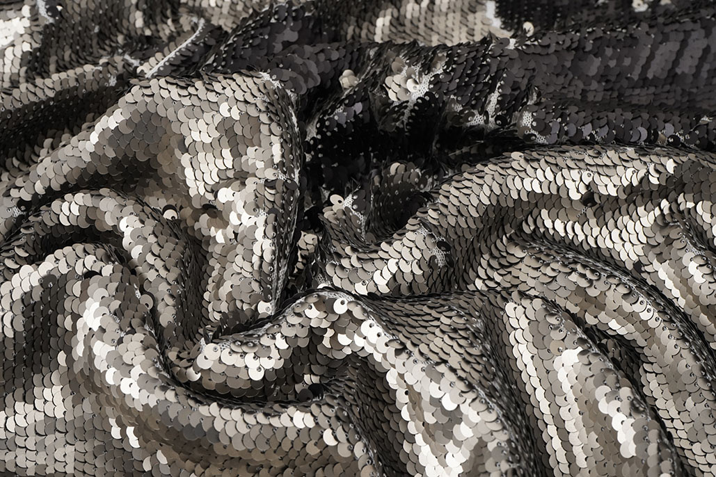 Reversibler Pailletten auf Mesh Matt Grau-Anthrazit